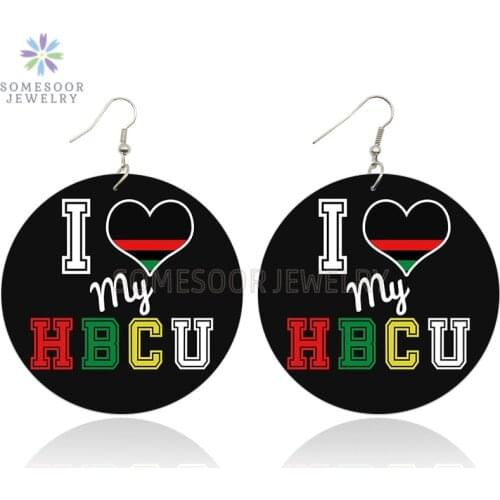 SOMESOOR Double Sides Painted I Love My HBCU African Wooden Drop Earrings #Black Sayings Handmade Wood Dangle For Women Gifts