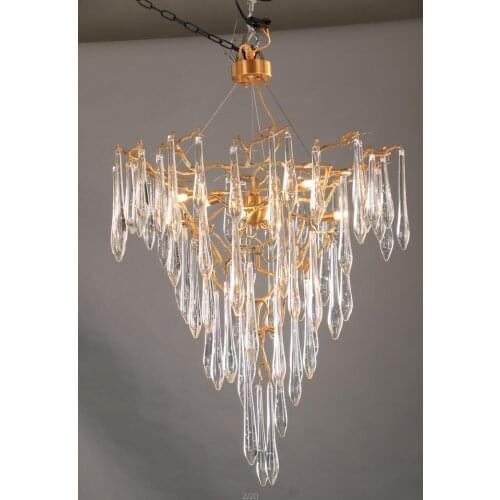 Light luxury post-modern copper branch crystal chandelier French living room dining room lamp American minimalist designer villa