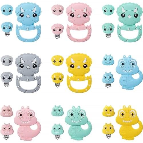 TYRY.HU 3Pc/Set Dinosaur Silicone Baby Teether BPA Free Baby Pacifier Chain DIY Accessories Silicone Beads Kids Teeth Nursing