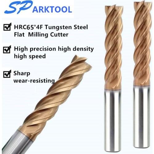 HRC65 Carbide end mill 1 2 4 5 6 8 10 12mm 4Flutes Flat End Mills Alloy Coating Tungsten Steel cutting tool CNC maching Endmills