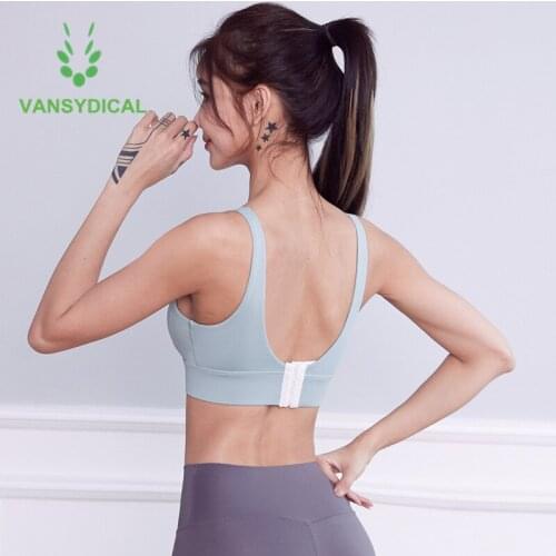 Vansydical New Women Nylon Sports Yoga Bra Push-Up Athletic Gym Bra Tops Shockproof Breathable U-neck Fitness Training Underwear