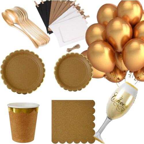 Kraft Paper Party Disposable Tableware Birthday Supplies Paper Plates Straw Napkin Wedding Carnival Decor retirement party set