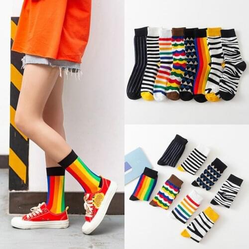 Harajuku Happy Funny Socks Female Cute Egg Fruit Striped Dot Novelty Women Socks Fashion Ankle Socks Men Funny Rainbow Socks