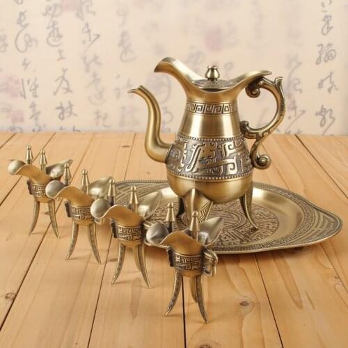 High grade bronze white wine set distributor Chinese household liquor pot antique wine cup goblet wine bottle gift box wineware