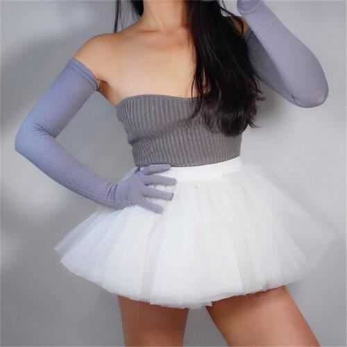 Xtra Long Wool Gloves 70cm Knitted Five-Finger High Elastic Wool-Containing WomenS Warm School Uniform Light Gray ZZ70-5