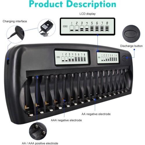 PALO 16 Slot AA AAA Charger Fast Discharge LCD IC Protection Intelligent Rapid Batteries Charger For 1.2V NiMH NiCD Battery