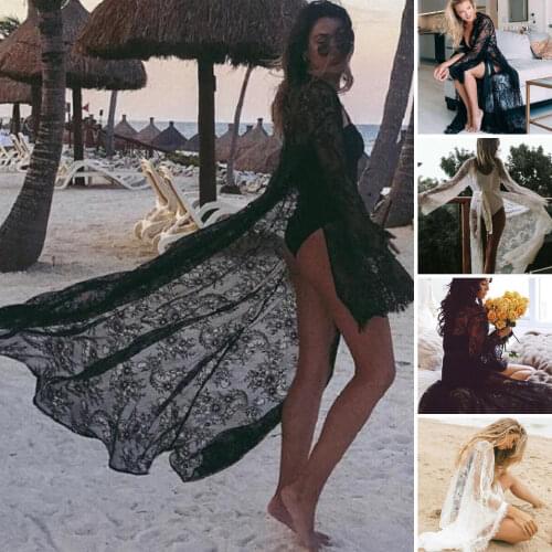 Women Croche Lace Bikini Cover Up Swimwear Beach Maxi Sarong Kimono Kaftan Dress