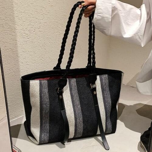 Stripe women Handbag and Purses 2021 Winter Fashion Trends Brand Travel female Shoulder Bag large capacity Canvas Big totes