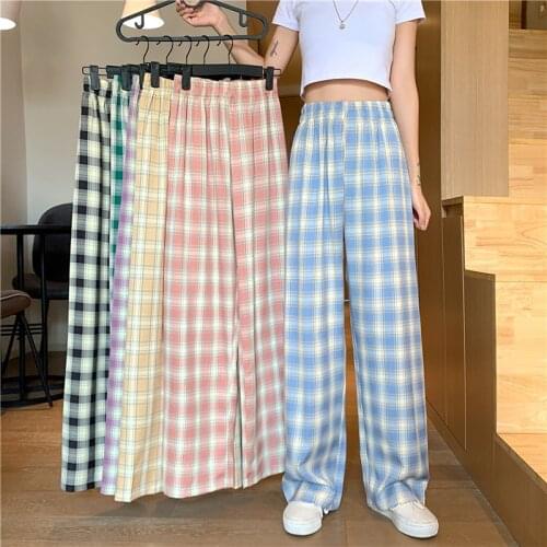 Pants Womens Spring Thin Section 2021 New Straight Loose Casual Plaid Pants Mopping High Waist Wide Leg Pants