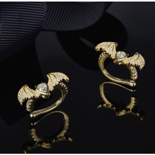 SOELLE 2018 New Collection 925 Sterling Silver Egyptian Vampire Bat Ear Cuff Women Cubic Zirconia Clip Earrings Fashion Jewelry