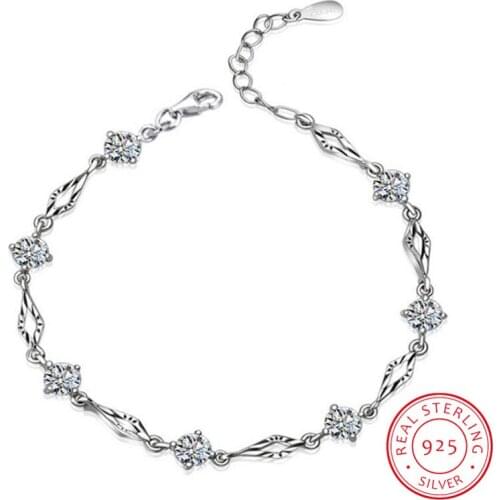 2019 New Fashion 925 Sterling Silver Clear Zirconia Bracelets For Women Crystal Fine Jewelry pulseira feminina