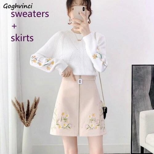 Sets Women Autumn Tide Newest Flower Embroidery Elegant Oversize Korean Style Office Ladies Pullover Two Piece Hot Sale Feminino