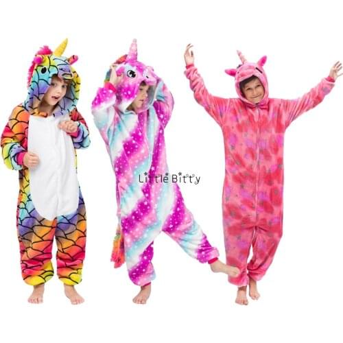 Winter Girls Unicornio Pajamas Boys Licorne Cartoon Jumpsuits Overalls Onesie Kids For 4-12Years Panda Costume