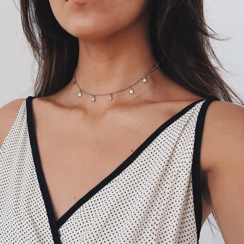 Gold/ Silver Color Fashion Star Pendant Clavicle Chain Necklace Charms Simple Metal Collar Necklaces For Women Neck Jewelry Hot