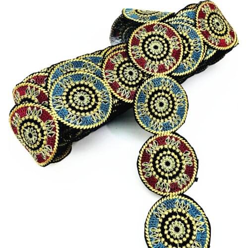1 Yard 3D Round Embroidery Lace Ribbon with Adhesive Boho Lace Trim DIY Clothes Bag Accessories Embroidered Fabric Width 5cm