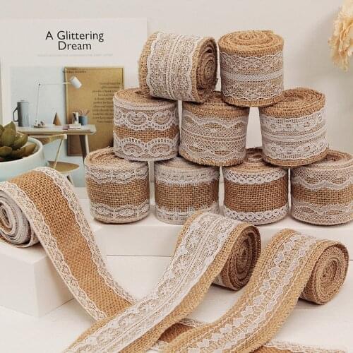 10meters/lot 5cm Burlap Hessian Ribbons Jute Rolls Lace rustic for DIY Vintage wedding Decoration gift wrapping Ornament Party