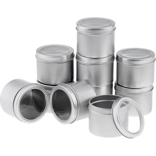 10pcs 100G Refillable Silver Round Empty Aluminum Metal Tin Mini Jar Container with Clear Cap Lid for Candle, Beauty