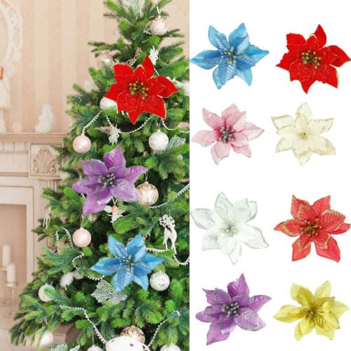 13cm 10pcs 5pcs Glitter Flower Christmas Tree Decoration New Year 2022 Xams Gifts Christmas Ornaments Navidad 2021 Home Decor