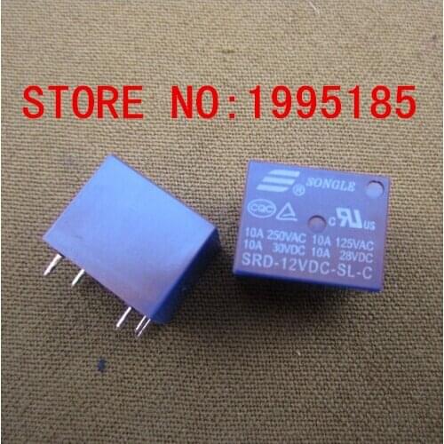 Free Shipping 5pcs/lot SRD-12VDC-SL-C T73-12V 5 pin PCB Type 12V DC Power Relay