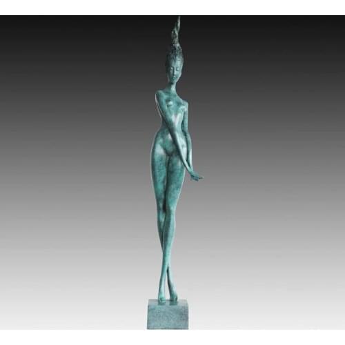 Abstract Art Bronze Walking Nude Female Sculpture Statue Green Copper Art Life Size Valuable Collections Decor