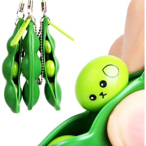 Infinite Squeeze Edamame Bean Pea Expression Chain Key Pendant Ornament Stress Relieve Decompression Toys antistress Green