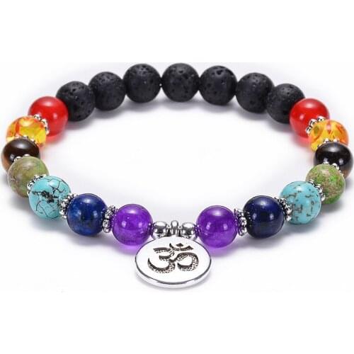 Couples Bracelet Bangle For Girls Natural Lava Volcanic Rock & Multi-color Beads Beaded Pendant Charms Unisex Dainty Girls Gift