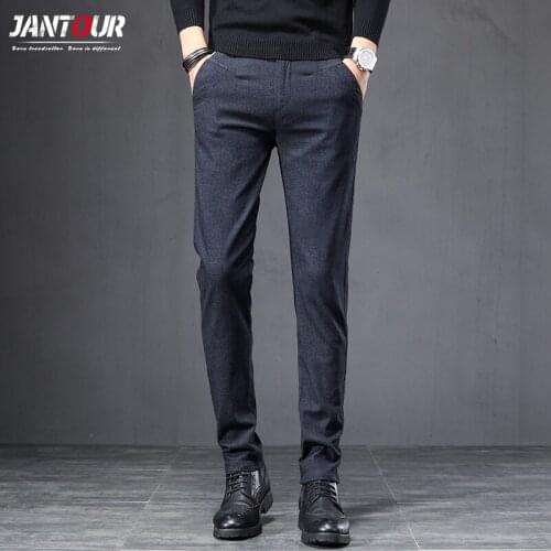 Autumn Winter New Mens Brushed Fabric Casual Pants Thick Classic Business Fashion Stretch Cotton Trousers Male Brand Clothes