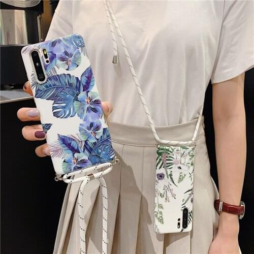 Fashion Crossbody Lanyard Banana Leaf Flower Phone Case for Samsung S20 Plus S8 S9 S10 5G Note 10+ 8 9 Cover Luxury Soft Cases