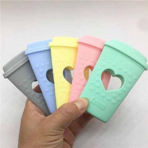 Chenkai 10PCS BPA Free DIY Heart Lovely Silicone Coffee Cup Teether Baby Pacifier Sensory Pendant Toy Accessories Pastel color