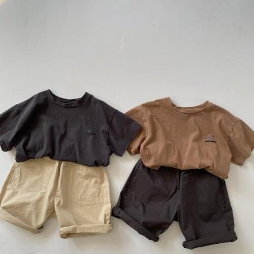 2021 Children Summer Short Sleeve New Cute Interesting Cartoon Cotton O-Neck Boys and Girls Solid Color Loose Casual T-shirt