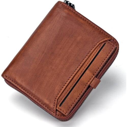 European and American wallets mens short first-layer cowhide wallet mens retro wallet vertical zipper youth small wallet