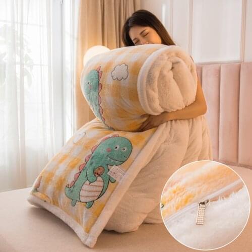Cartoon Pattern Fleece Duvet Cover Dual-use Winter Thick Velvet Quilt Cover Sofa Bedding Blanket Soft Warm Comforter Case