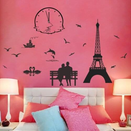 Urban Romantic couple Paris Tower Decoration wall stickers for bedroom Home Decor mural Living room Decal Cartoon Art wall paper