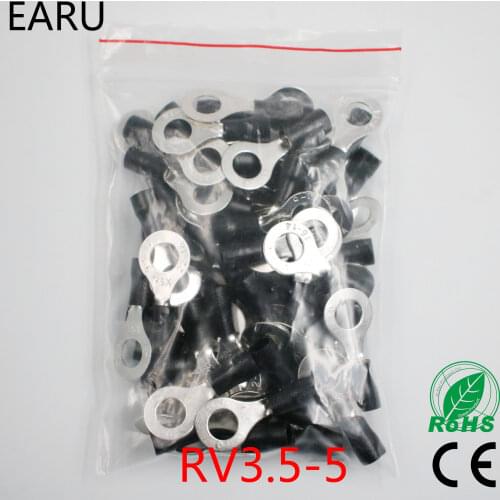 RV3.5-5 Black Ring insulated terminal suit 2.5-4mm2 cable Crimp Terminal 100PCS/Pack Cable Wire Connector RV3-5 RV