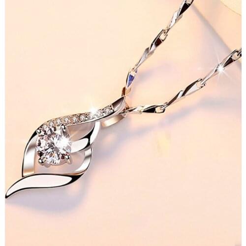 Classic Silver Color Inlaid White Round Zircon Crystal Geometric Pendant Necklace for Girl Women Party Wedding Jewelry