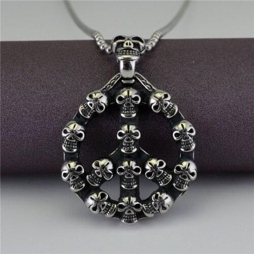 Retro Horror Skull Pendant Fashion Mens and Womens Skull Peace Logo Necklace Trend Mens and Womens Motorcycle Party Jewelry