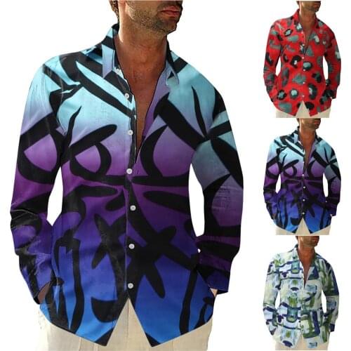 New Mens Printed Casual Blouse Lapel Loose Large Size Long Sleeved Shirt High Quality Fashionable Design Daily Tops Блузки 2021