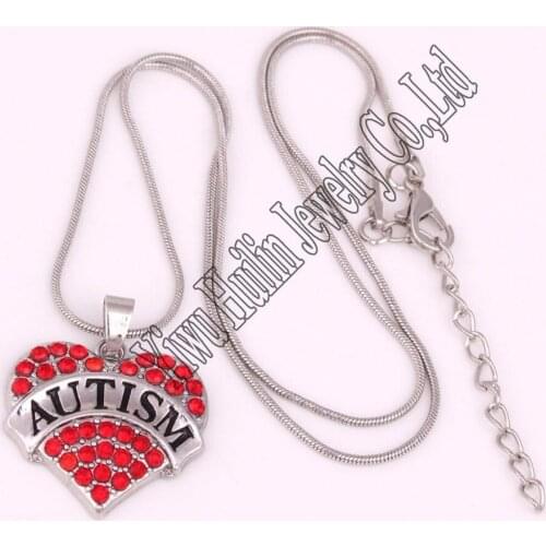New Arrival zinc studded with rhinestone AUTISM charm necklace snake chain