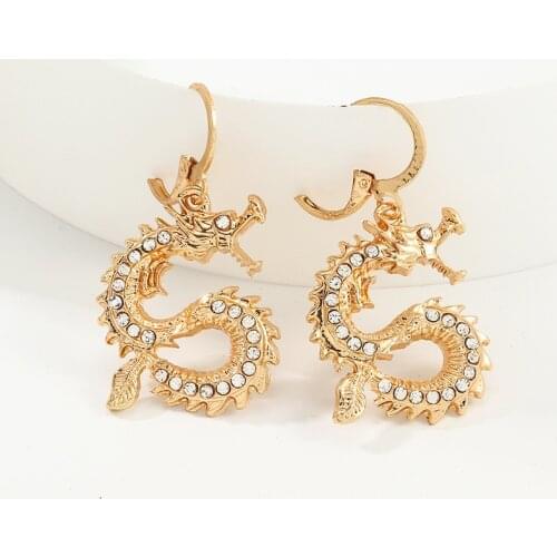 New Arrival Punk Gold Color Dragon Shape Drop Earrings For Women 2020 Unique Alloy Animal Earrings Jewelry Gift