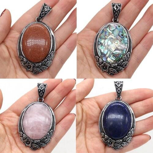 40x60mm Oval Lapis Lazuli Stone Natural Stone Zinc Alloy Pendants for Women Men Necklaces DIY Crafts Jewelry Finding Wholesale