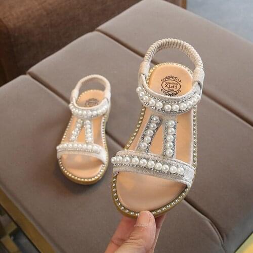 Summer Baby Girls Sandals Toddler Infant Slip On Footwear Pearl Crystal Decoration Princess Shoes For Children Fashion Shoes