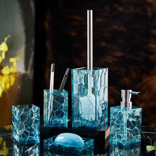 Glass Bathroom 5/piece Bathroom Soap Bottle/soap Dish/toothbrush Holder/toilet Brush Cup/bathroom Accessories Desktop Decoration