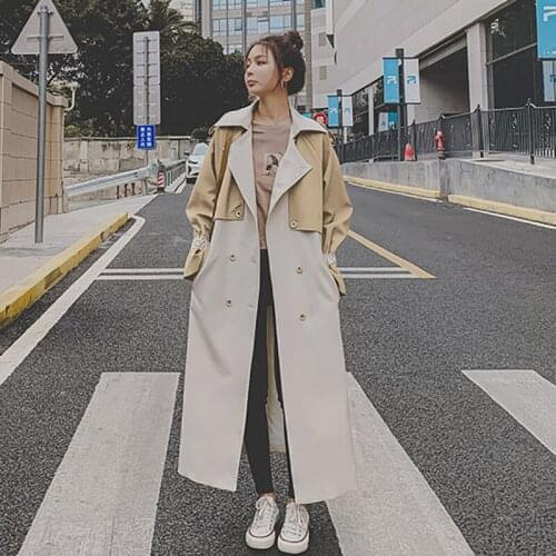 Womens Mid-Length Stitching Contrast Windbreaker 2021 New Style Korean Temperament Is Thinner High-End Popular Coat Jacket MMZ2