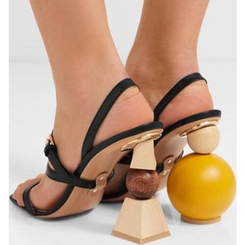 Sestito Women Strange Style Heels Ankle Strap Sandals Ladies Building Blocks Heels Dress Runway Sandals Girls Summer Slingback