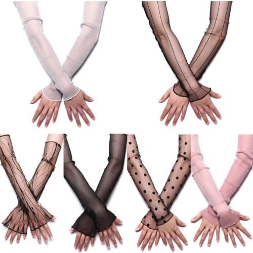 Womens Driving Arm Warmers Sleeves Summer Sun Protection Sleeves Mesh Lace UV Thin Long-sleeved Bike Breathable Cycling Gloves