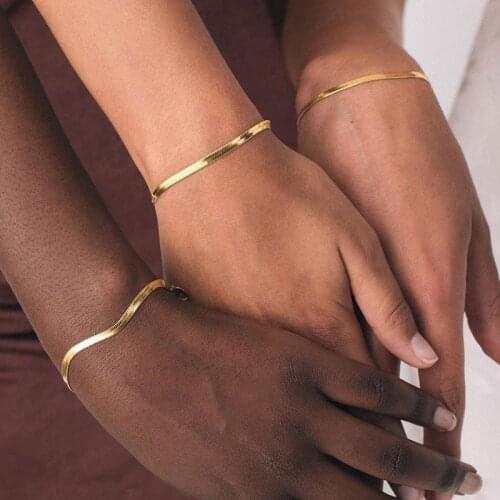 Vintage Stainless steel18k Gold Plated Flat Snake Chain Bracelets Bangles For Women Herringbone Chain Accessories Jewelry Gift