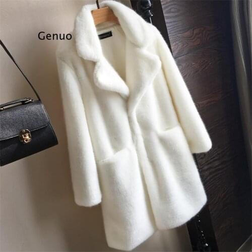 Women Mink Faux Fur Coat Solid Female Turn Down Collar Winter Warm Fake Fur Lady Casual Rabbit Fur Jacket Loose Winter Outwears