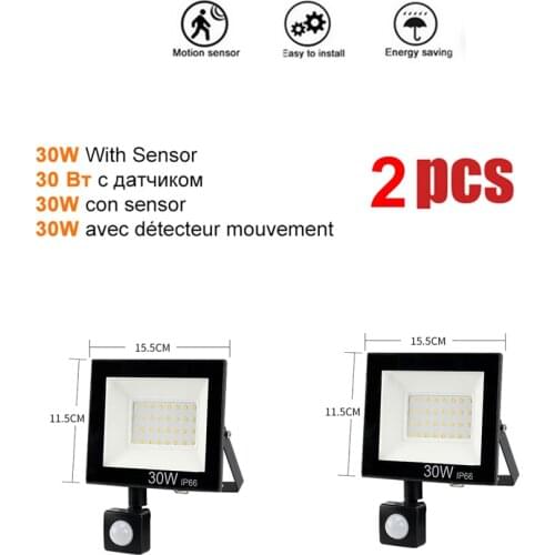 2 pcs 220V 10-100W LED FloodLight Spotlight Exterior Street wall reflector LED Light PIR Motion Sensor Lamp IP65 Waterproof Gard