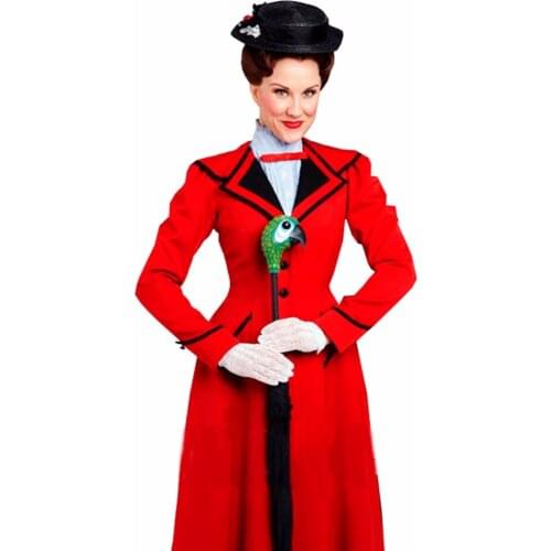 2018 Custimzied Mary Poppins Dress Mary Poppins Cosplay Costume Shirt+Red Coat+Hat