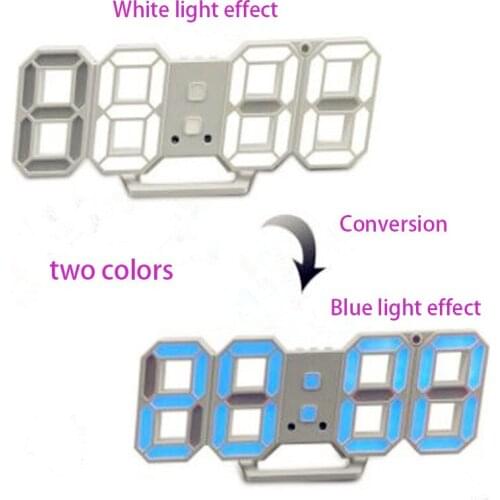 2019 New Style 3D LED Digital Wall Clocks 24 / 12 Hours Display 3 Brightness Levels Two-color Dimmable for Home Kitchen Office